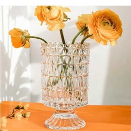 Vases Transparent Crystal Glass Flower Vase Flower Arrangement Flower Basket Home Decoration Ornaments Tall Feet Hydroponics Container YQ240117