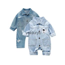 Pullover Spring Autumn Baby Boy Boys Girls Romper Long Sleeve Denim Jumpsuit Bemsuit Clifant Climbing Outfit Complys Come Clothing H240508