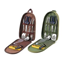7pcs Camping Kitchen Utensil Set with Carrying Bag BBQ Beach Hiking Travel Organizer Storage Pack Cook Gadgets Equipment Gear 240117