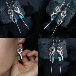 Dangle Earrings Vintage Long Tassel For Women Blue Green Square Zircon Girls Party Retro Jewelry Gifts 8cm 1 Pair