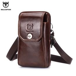 BULLCAPTAIN Genuine Leather Men's Waist Packs Phone Pouch Bags Waist Bag Male Small Chest Shoulder Belt Bag Small Waist Packs 240117