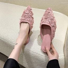 Slippers Pointed Toe Women Mules Shoes Summer Suede Flats 2024 Dress Party Fashion Slingback Walking Zapatos Female