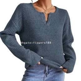 Women's Sweaters Spring Fall V-Neck Sweater Pop Solid Loose Pullover Women's Knitwear