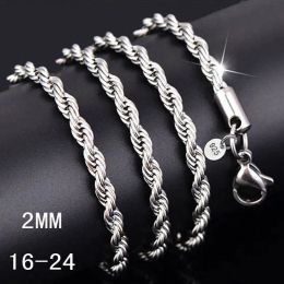 2MM 925 sterling silver twisted Rope chain necklace For women men Fashion DIY Jewellery in Bulk ZZ