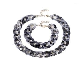 Earrings Necklace Vintage Bohemian Leopard Aceate Acrylic Choker Bracelets Jewelry Set For Women Girl Wedding Party Accessories 4540353