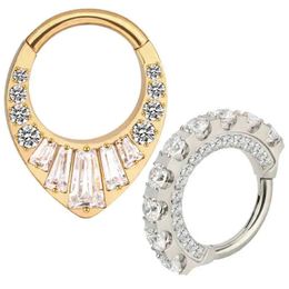 G23 EAR PIERC Fan-shaped and side zircon Ring Hoop Nose Rings Hinged Clicker Labret Tragus Cartilage Ring Body Piercing 240117