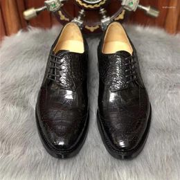 Dress Shoes Authentic Real True Crocodile Skin Men's Black Brogue Genuine Alligator Leather Handmade Male Lace-up Oxfords