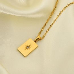 Pendant Necklaces 18K Gold Plated Stainless Steel Rectangular Sunlight Necklace Zircon Star Power For Women