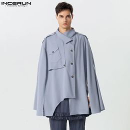 INCERUN Tops American Style Handsome Men Solid Loose Silhouette Split Design Cape Casual Fashion All-match Trench S-5XL 240117