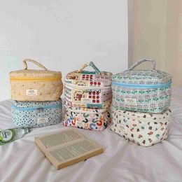 Storage Bags Cute Quilting Cotton Makeup Bag Women Zipper Cosmetic Organiser Travel Essentials Pouch Handbag Box Shape Ladies Toiletry Casevaiduryd