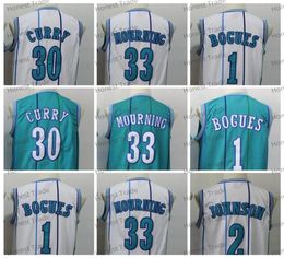 Men Vintage Basketball Men Tyrone 1 Muggsy Bogues Jerseys Larry 2 Johnson Dell 30 Curry Alonzo 33 Mourning Glen 41 Rice Basketball1351108