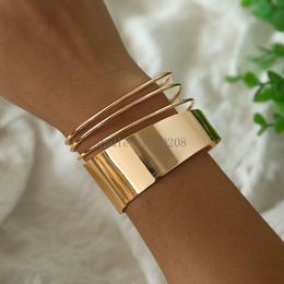 Metal Punk Hard Bracelet for Women Bohemian Gold Colour Cuff Bangle Indigenous Open Wide Wire Statement Hand Party Jewellery