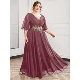 Plus Size 2023 4XL 5XL Chiffon Flower Patch V Short Sleeve Dress Wedding Loose Luxury Neck Lace Dres Summer M 240116