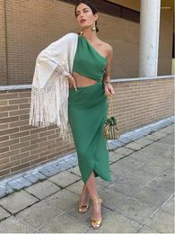 Casual Dresses Chicheca One Shoulder Linen Cotton Sexy Summer Midi Dress For Women Cut Out Party Irregular Maxi Long Vestidos Ruched