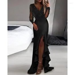 Casual Dresses Design Spring Summer Arrivals Women's Clothing Solid Colour Mid-Waist Cinched Mesh Sequins Temperament Commute Maxi Dress