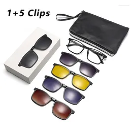 Sunglasses Frames Fashion Magnetic Clip-on Glasses Polarized Ultra Light TR90 Square Black Eyewear Optical Prescription Man 9509