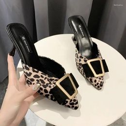 Slippers Leopard Mules Shoes Women High Heels Sexy Slingback Flip Flops 2024 Summer Sandals Designer Slides Mujer Zapatos