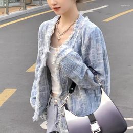 Women's Jackets 2024 Surcoat Women Autumn Spring Fashion Jean Jacket Outwear Streetwear Famale OL Commuting Blue Open-front Cardigan Blouse