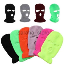 Beanie/Skull Caps New Full Face Cover Three-hole Knitted Hat Men Women Mask Beanies Hat Balaclava Army Tactical CS Winter Warm CyclUnisex Caps J240117