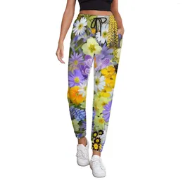 Women's Pants Purple Daisy Print Baggy Autumn A Burst Of Flowers Elegant Sweatpants Female Hippie Custom Trousers Big Size 3XL