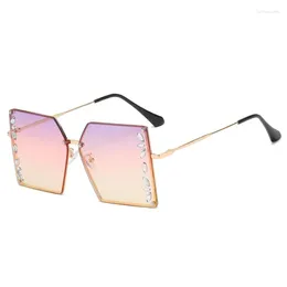 Sunglasses Rhinestone Rimless Square Diamond Women Oversized Sun Glasses Gafas Crystal Shades Oculos Female UV400