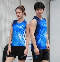 New victory badminton clothing men039s and women039s quick drying sleeveless shorts top Tshirt ping pong shirt tennis shirt4894726