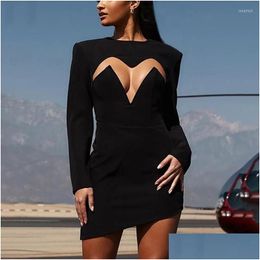 Basic & Casual Dresses Casual Dresses Women Solid Colour Party Club Y Bodycon Dress Long Sleeve Front Asymmetric Cut-Out Oblique Hem D Dhp7Q