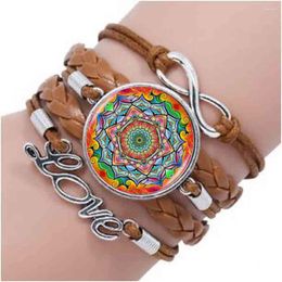 Link Bracelets 1pcs/lot Buddhism Mandala Logo Bracelet Om Yoga Art Chakra Sacred Geometry Religious Jewelry Amulet HZ1