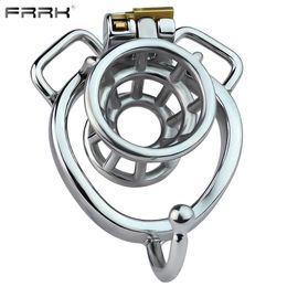 FRRK Metal Chastity Cage Men Cock Lock Inverted Penis Open Ended Stainless Steel Intimate Sex Products BDSM Toys Shop 240117