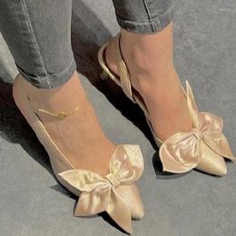 Sandals 2024 Women's Shoes Pointed Toe Shallow Women' Bow High Heels Stiletto Single Sexy