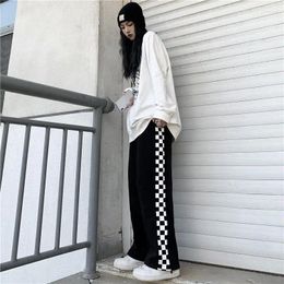 Women's Pants SUOCHAO High-Waisted Straight Plaid Sweatpants Korean Version Loose-Fitting Harem Casual For Men