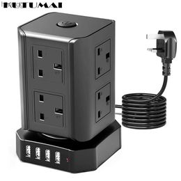 Power Cable Plug Tower Power Strip With 8-Way Socket Extends 4USB Ports 2M Line Surge Protector Power Type 2500W/10A Suitable For Home Office YQ240117