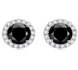 Unisex Fashion Bling 925 Sterling Silver Black Round Moissanite Stone Earrings Studs for Men Women Nice Gift2321565