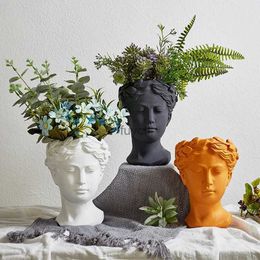 Vases Vase decoracion hogar Vases Home Decor European Sculpture Cement Head Flower Pot Garden Venus Greek YQ240117