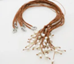 Pendants 5strands Freshwater Pearl White Rice And Brown Line 18inch Wholesale Nature Beads FPPJ Blue Zircon Hook