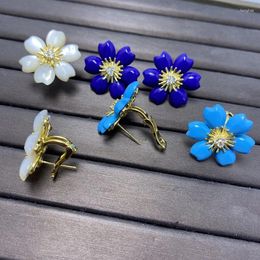 Stud Earrings Youth Style White Fritillaria Turquoise Flower Clip Women's Jewellery Accessories High Quality Party Gifts
