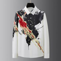 2024 Spring Tie Dyed Shirt Men Long Sleeve Casual Shirts Business Office Formal Dress Shirts Social Party Banquet Men Clothing