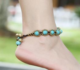 Anklets European And American Bohemian Jewelry Semiprecious Stone Braided Thai Wax Rope Handwoven Characteristic Anklet JL0205846026