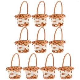 Dinnerware Sets 10 Pcs Portable Flower Basket Hand-Woven Mini Wood Crafts For Kids Hand-made Baby Dolls Decor Tray Rattan Decorative