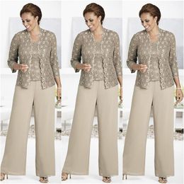 Plus Size Wedding Guest Dresses Cheap Custom Made Elegant Lace Top Mother of Bride Pant Suit Long Sleeves237y