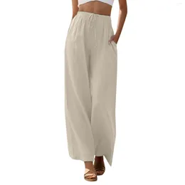 Women's Pants Streetwear Women Oversize Cotton And Linen Wide Leg Casual High Elastic Drawstring Trousers Loose Straight