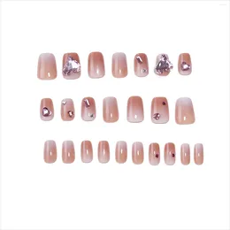 False Nails Gradient Pink Short Square Nail Gentle Colour Artificial With Safe Glue For Hand Decoration Art