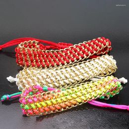 Charm Bracelets Meetvii Handmade Colourful Rope Braided Bracelet For Couple Gold Colour Matel Wide Chain Twine Women Jewellery