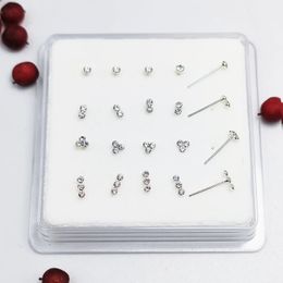 925 sterling silver Clear Crystal Nostril stud Mixed Nose Bone Indian nose pin piercing Jewellery 20pcs/lot 240117