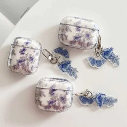 Cell Phone Cases Transparent Floral Butterfly Earphone Case For AirPods 1 2 Pro 3 Cover Keyring Headphone Protective Cases for AirPod Pro 2 2nd YQ240117