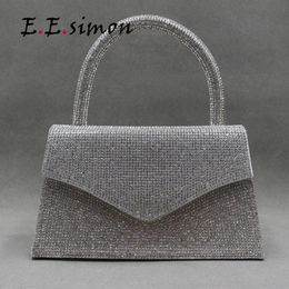 Luxury Design Diamond Small Flap Bag Quality PU Leather Evening Rhinestone Purse Silver Crystal Chain Shoulder Crossbody Clutch 240117