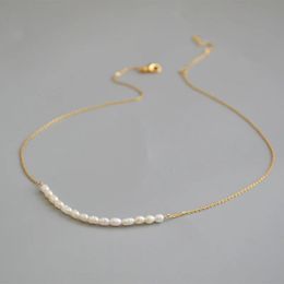 Brass With 18K Gold Natural Real Pearl Necklace Wowen Jewellery Party Designer T Show Runway Gown Japan Korean Fashion 240117