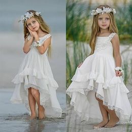 Beach Cheap High Low Bohemian Lace A Line Flower Girl Dresses for Weddings Pageant Gowns Boho Kids Prom Dress First Holy Communion290w