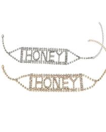 Punk Shi Rhinestone Letter Honey Cup Chain Choker Necklace Women's Jewellery Chokers8573302