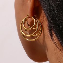 2023 Oversize Large Big y Earrings For Women Party Stainless Steel Gold Plated Jewellery African Western 240116